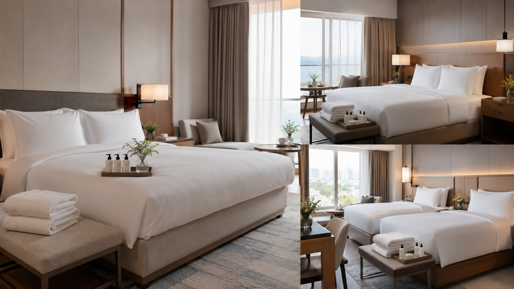 Coordinated hotel room environments representing a long-term hospitality supply relationship